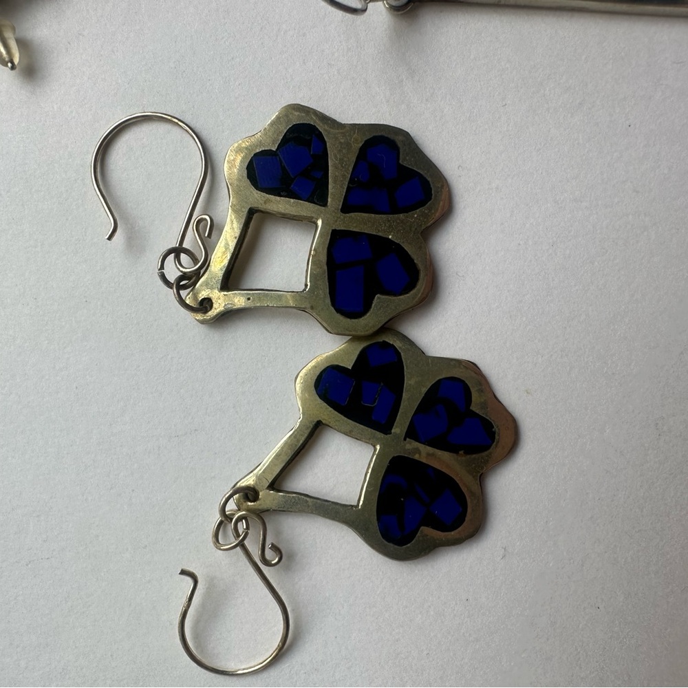 Blue Heart Alpaca Silver Earrings